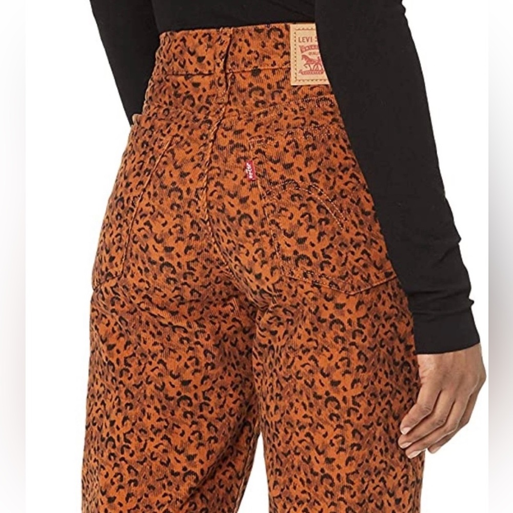 LEVI'S Wedgie Hi-Rise Corduroy Stretch Straight Jeans Leopard Animal Print sz 30